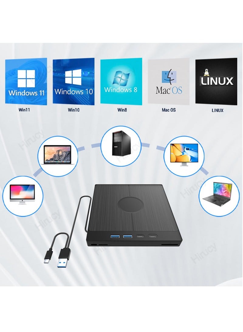 7-in-1 USB 3.0 Type C External CD DVD RW Optical Drive DVD Player Burner Reader Multi-Function Drive For Windows Mac PC Laptop