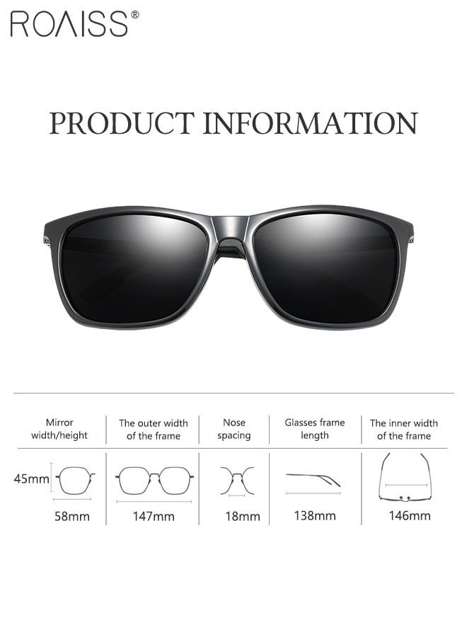 Polarized Square Sunglasses for Men Women, UV400 Protection Sun Glasses with Flexible Aluminum Temples, Fashion Anti-glare Sun Shades for Shopping Party Travel with Glasses Case, 58mm