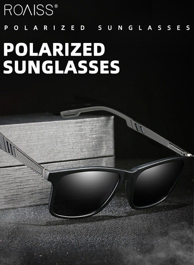 Polarized Square Sunglasses for Men Women, UV400 Protection Sun Glasses with Flexible Aluminum Temples, Fashion Anti-glare Sun Shades for Shopping Party Travel with Glasses Case, 58mm