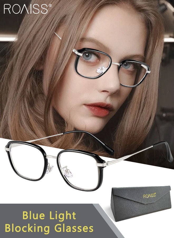 Blue Light Blocking Glasses Anti Blue Light Computer Reading Gaming TV Phones Rectangular Eyeglasses Fashion Anti Eyestrain Headache Eyewear for Men Women Black Silver 51mm