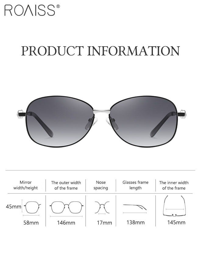 Oval Polarized Sunglasses for Women, UV400 Protection Sun Glasses with Metal Frame, Fashion Anti-glare Sun Shades for Female with Glasses Case, 58mm