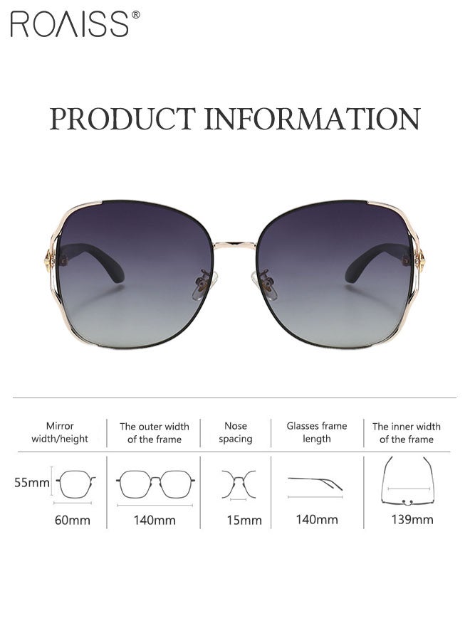 Women's Polarized Butterfly Sunglasses, UV400 Protection Sun Glasses with Stylish Temples, Fashion Anti-glare Sun Shades for Ladies with Glasses Case, 60mm, Black Gold