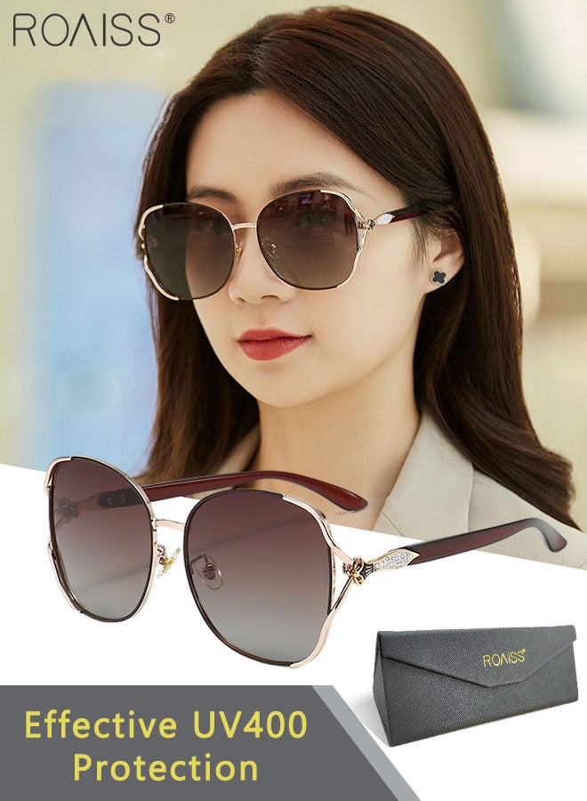 Women's Polarized Butterfly Sunglasses, UV400 Protection Sun Glasses with Stylish Temples, Fashion Anti-glare Sun Shades for Women with Glasses Case, 60mm, Brown Gold