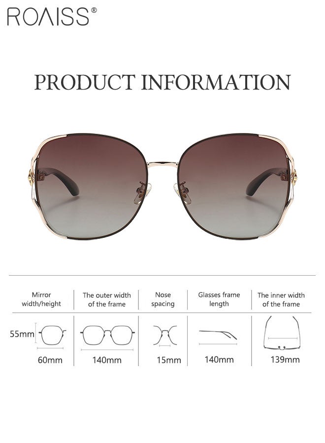 Women's Polarized Butterfly Sunglasses, UV400 Protection Sun Glasses with Stylish Temples, Fashion Anti-glare Sun Shades for Women with Glasses Case, 60mm, Brown Gold