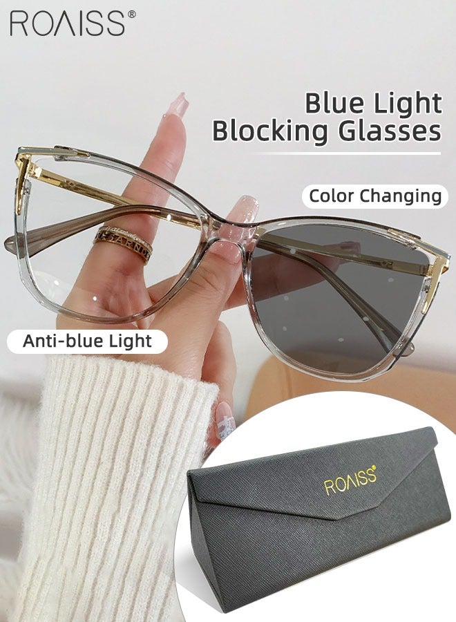 Women's Blue Light Blocking Glasses Anti UV and Glare Blue Light Filter Computer Glasses Cat Eye Color Changing Anti Eyestrain Headache Eyewear Transparent Gray 55mm