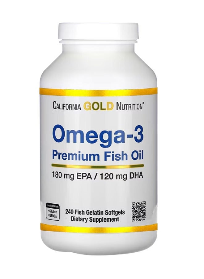 Omega-3 Premium Fish Oil 180 mg EPA / 120 mg DHA - 240 Fish Gelatin Softgels Dietary Supplement