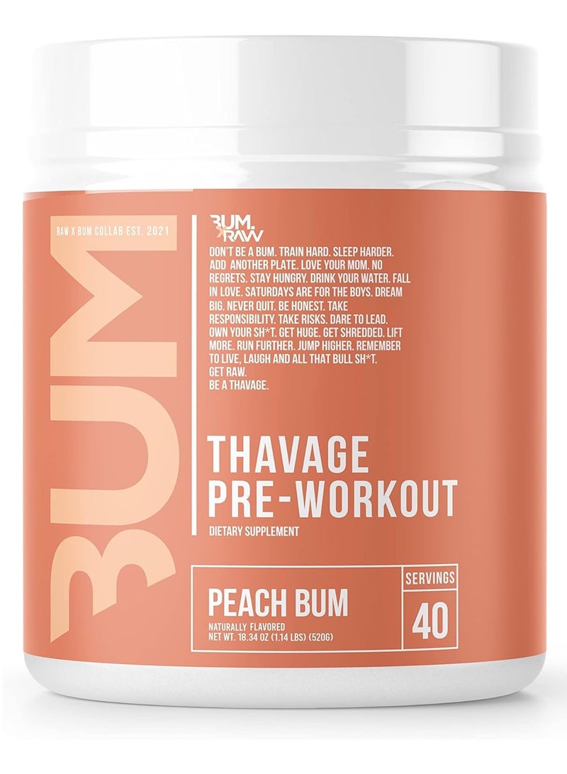 RAW Thavage Pre Workout - Chris Bumstead Enhanced Champion Formula for All Athletes, Peach Flavor , 30 Servings