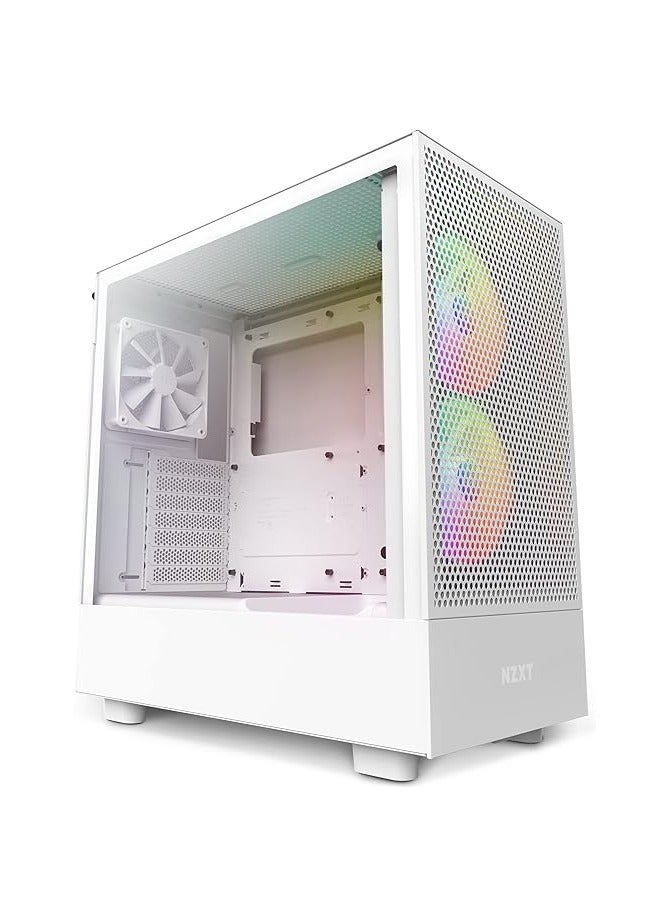 NZXT H5 Flow RGB Compact ATX Mid-Tower PC Gaming Case – High Airflow Perforated Front Panel – Tempered Glass Side Panel – Cable Management – 2 x F140 RGB Core Fans – 280mm Radiator Support – White