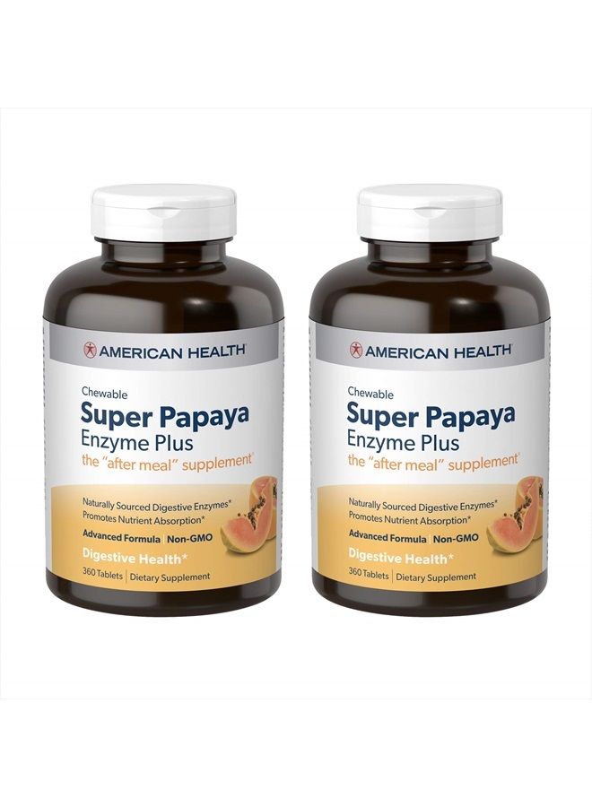 Super Papaya Enzyme Plus Chewable High Potency - 360 Chewable Tablets, Pack of 2