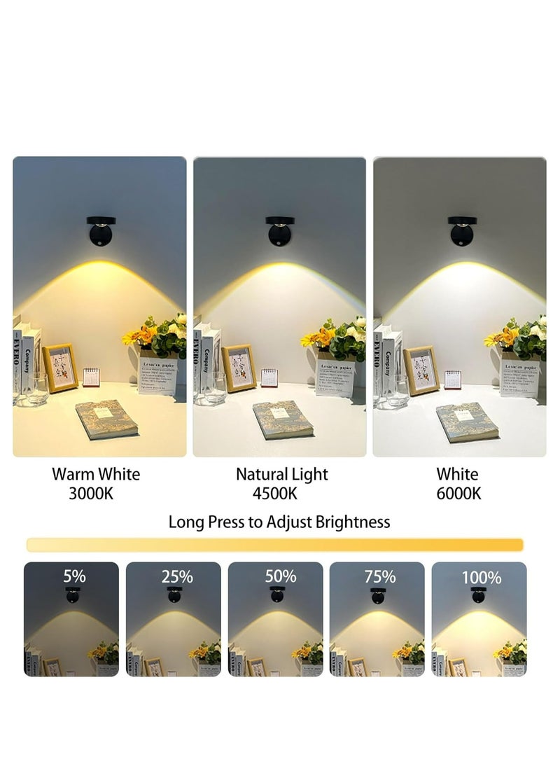 Motion Sensor Picture Light LED Cat-Eye Bulb Wall Sconce, Stick on Display Accent Lighting Dimmable 360° Rotation Rechargeable for Paintings