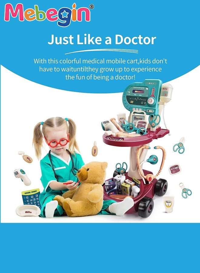 Doctor Kit for Kids Aged 3+, 24 PcsPretend Doctor Playset, Medical Kit Toy Cart with Stethoscope and Toy Accessorie,Role Play Medical Toy for Girls Boys