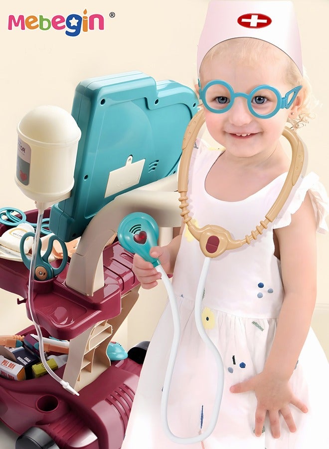 Doctor Kit for Kids Aged 3+, 24 PcsPretend Doctor Playset, Medical Kit Toy Cart with Stethoscope and Toy Accessorie,Role Play Medical Toy for Girls Boys