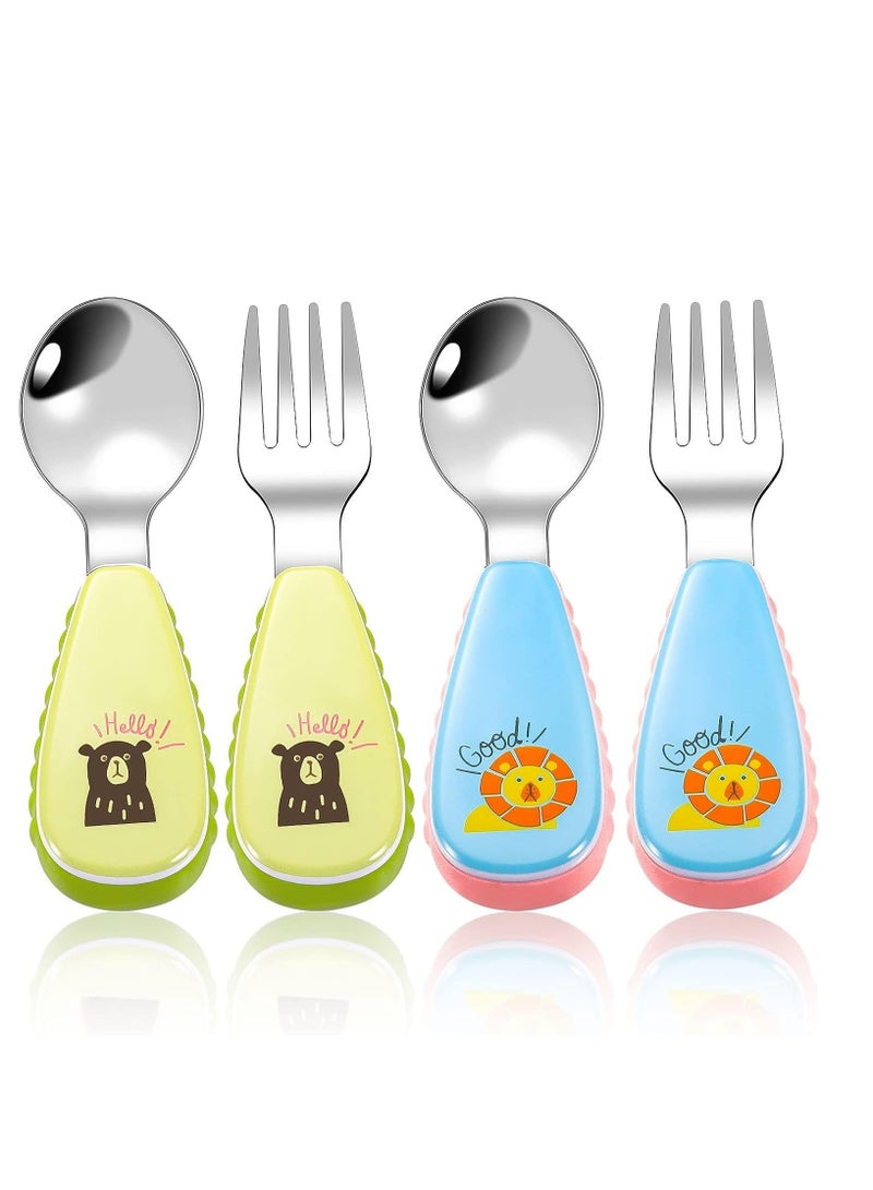 Packs Stainless Steel Baby Utensils Cutlery Set, Plastic Handle Toddler Spoons Forks Self Feeding for 12 Months Plus Toddler Kids Children