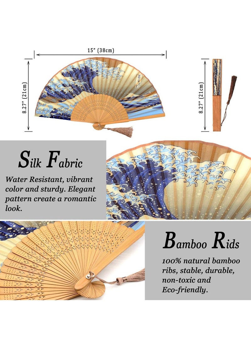 Small Folding Hand Fan Vintage Bamboo Silk Fans Charming Elegant Modern Woman Handmade