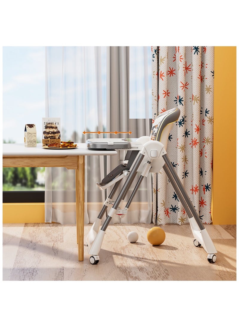 5-In-1 Swing With High Chair With Lockable Wheels - Grey