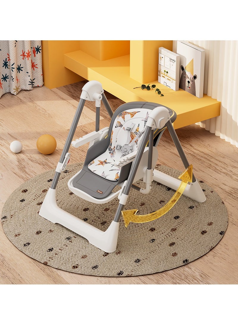 5-In-1 Swing With High Chair With Lockable Wheels - Grey