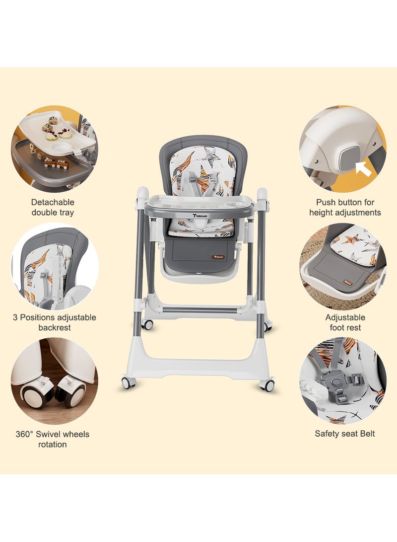 5-In-1 Swing With High Chair With Lockable Wheels - Grey