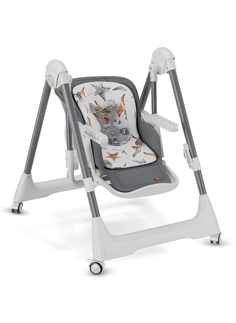 5-In-1 Swing With High Chair With Lockable Wheels - Grey