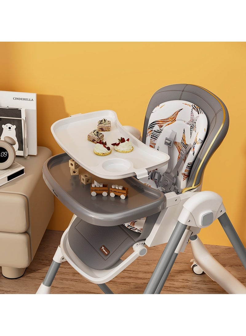 5-In-1 Swing With High Chair With Lockable Wheels - Grey