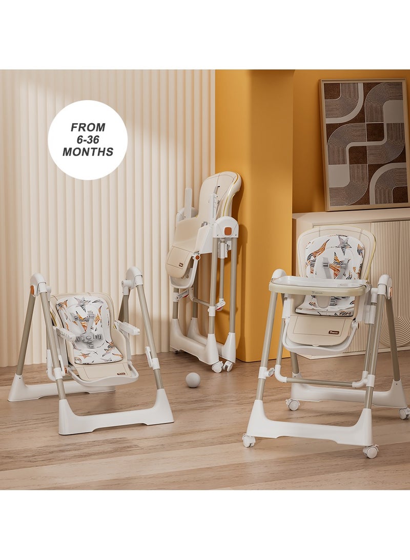 5-In-1 Swing With High Chair With Lockable Wheels - Ivory