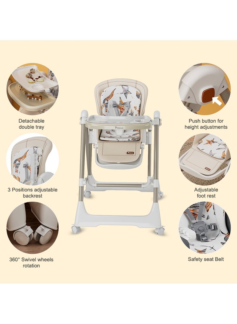 5-In-1 Swing With High Chair With Lockable Wheels - Ivory