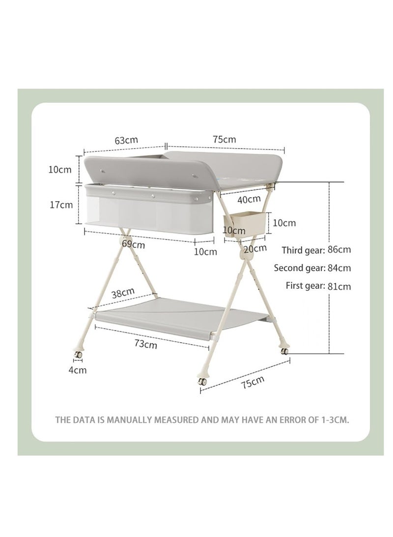 Portable Baby Changing Table, Foldable Diaper Changing Table with Stable Top and Frame for Newborn Infant, Mobile Baby Diaper Changing Station for Nursery Room Bedroom Bathroom (Grey)