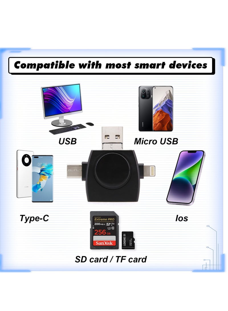 Multi-Port SD Card Reader for ipad, 4 In1 Universal SD TF Card Reader, SD&TF Card Camera Reader Adapter Compatible with MacBook, Laptops, Tablets, Smartphones (Black)