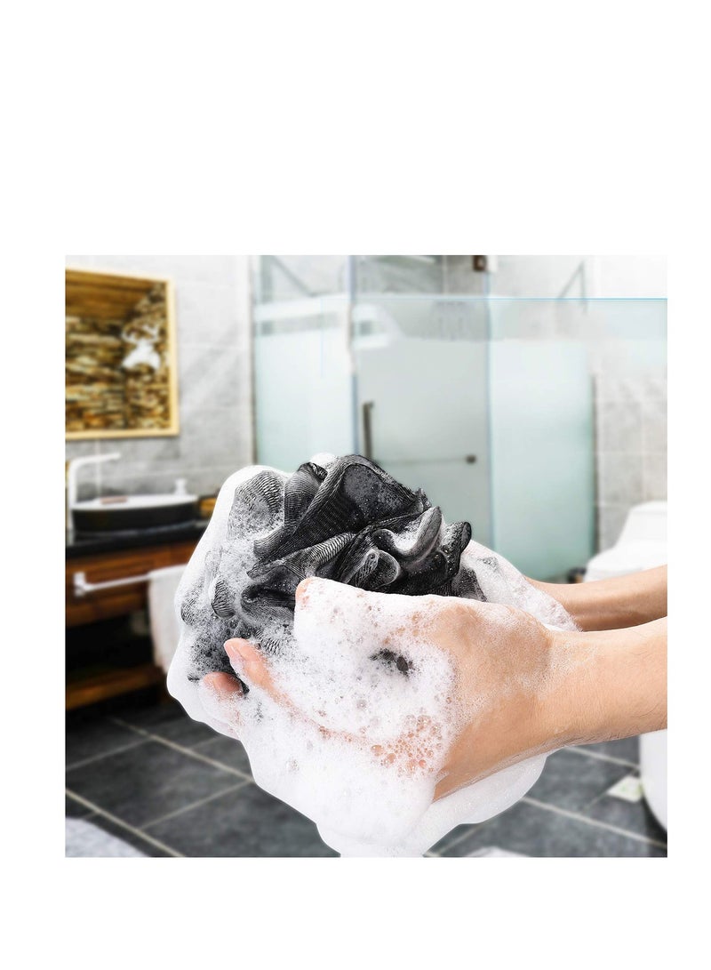 Ball, Shower Bath Sponge Shower Loofahs Balls, Soft Body Scrub Sponge and Exfoliating Loufa Sponge for Silky, Bath Flower Men and Women (BLACK)