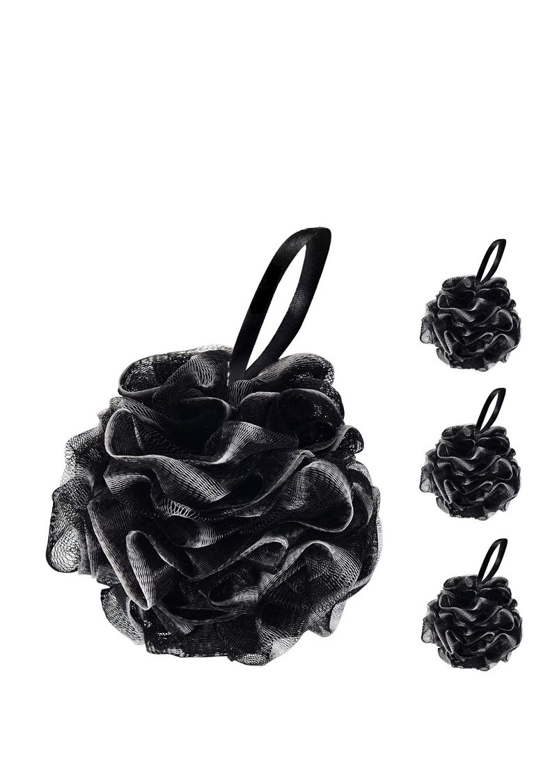 Ball, Shower Bath Sponge Shower Loofahs Balls, Soft Body Scrub Sponge and Exfoliating Loufa Sponge for Silky, Bath Flower Men and Women (BLACK)