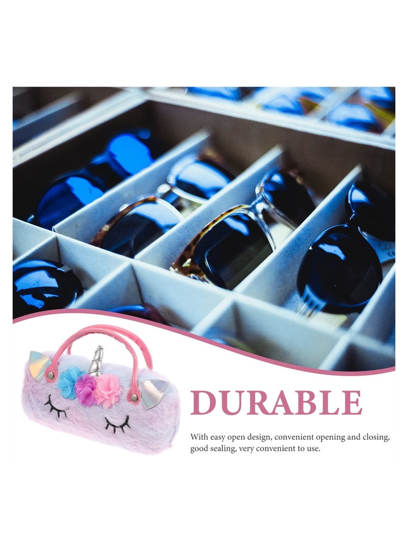 Plush Unicorn Hard Eyeglass Case, Portable Sunglasses Pouch with Handle, Cute Glasses Case Makeup Storage Bag for Kids, Women