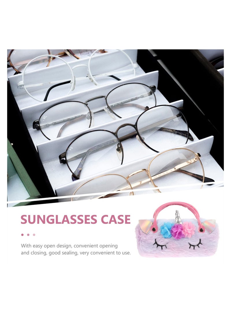 Plush Unicorn Hard Eyeglass Case, Portable Sunglasses Pouch with Handle, Cute Glasses Case Makeup Storage Bag for Kids, Women