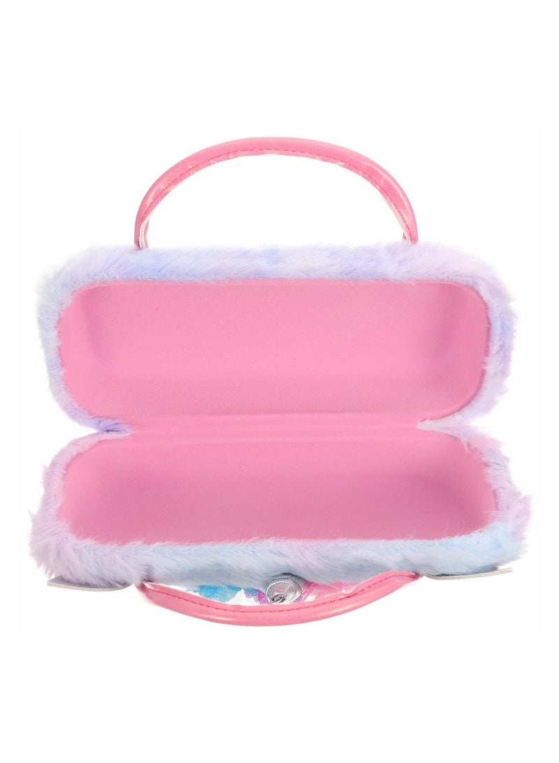 Plush Unicorn Hard Eyeglass Case, Portable Sunglasses Pouch with Handle, Cute Glasses Case Makeup Storage Bag for Kids, Women