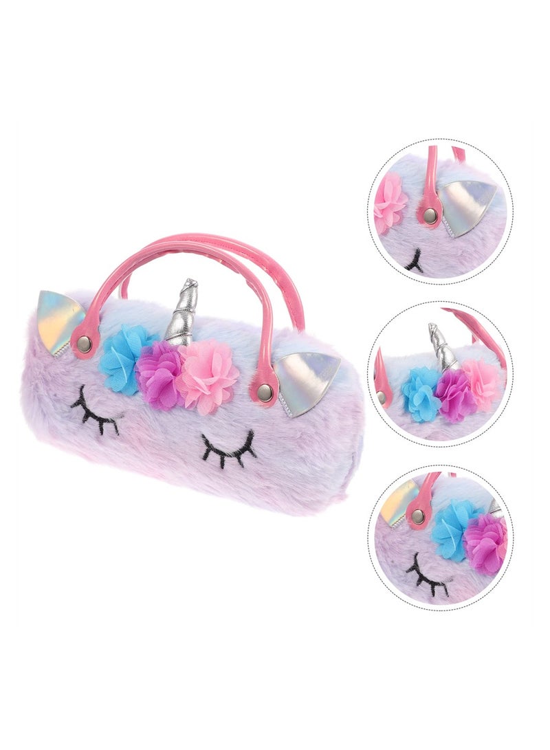 Plush Unicorn Hard Eyeglass Case, Portable Sunglasses Pouch with Handle, Cute Glasses Case Makeup Storage Bag for Kids, Women