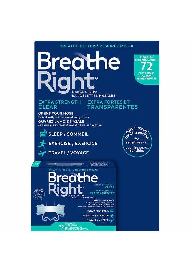 Breathe Right Extra Strength 72 Clear Nasal Strips Sensitive Skin FAST SHIPPING