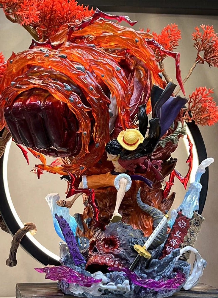 One piece Hellfire Luffy Action Figure Decorative Resin Sculpture Home Decor Statue, Art Figurine Home Ornament Decoration for Office, Living Room, Bedroom, Book Shelf, TV Cabinet, Desktop