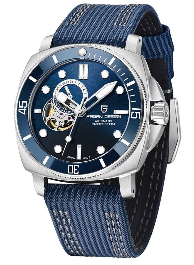 Men's Automatic Mechanical Watches, 43mm Mechanical Frame Waterproof Blue PD1736