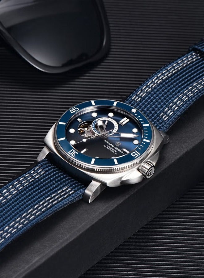 Men's Automatic Mechanical Watches, 43mm Mechanical Frame Waterproof Blue PD1736