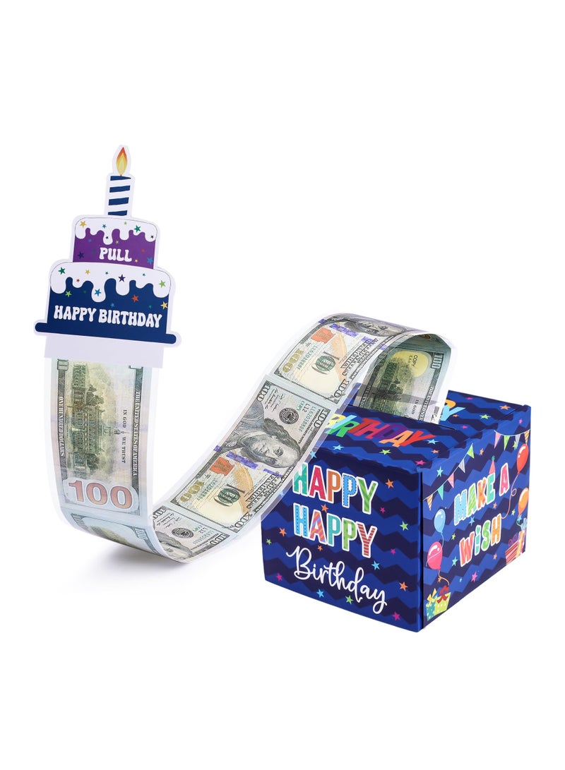 Happy Birthday Money Box for Cash Gift Pull, Surprise Money Gift Boxes for Kids Adults with Pull Out Happy Birthday Day Card and 100Pcs Transparent Bags, Fun Ways to Give Cash as A Gift