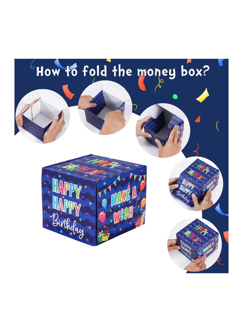 Happy Birthday Money Box for Cash Gift Pull, Surprise Money Gift Boxes for Kids Adults with Pull Out Happy Birthday Day Card and 100Pcs Transparent Bags, Fun Ways to Give Cash as A Gift