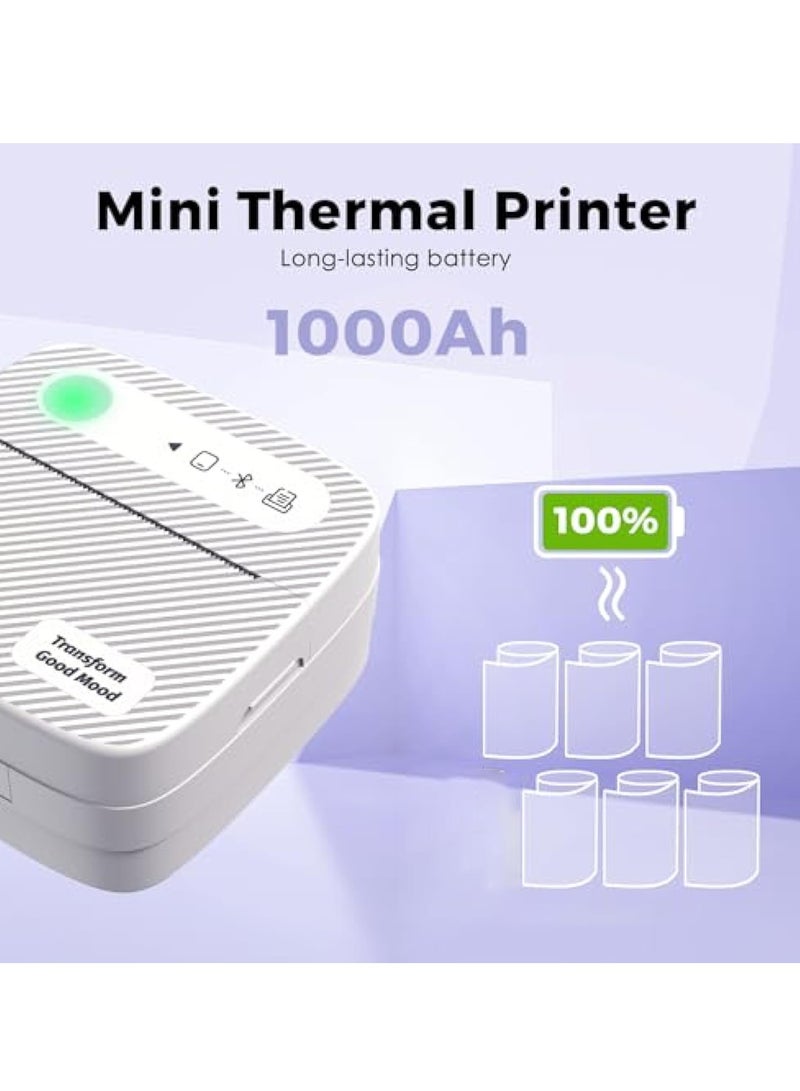 Mini Printer with 6 Rolls Sticker Paper, Portable Sticker Printer Efficiently and Quickly, Thermal-Wireless-Bluetooth-Mini Inkless-Printer, Pictures, DIY, Label, Free App with Multiple Templates