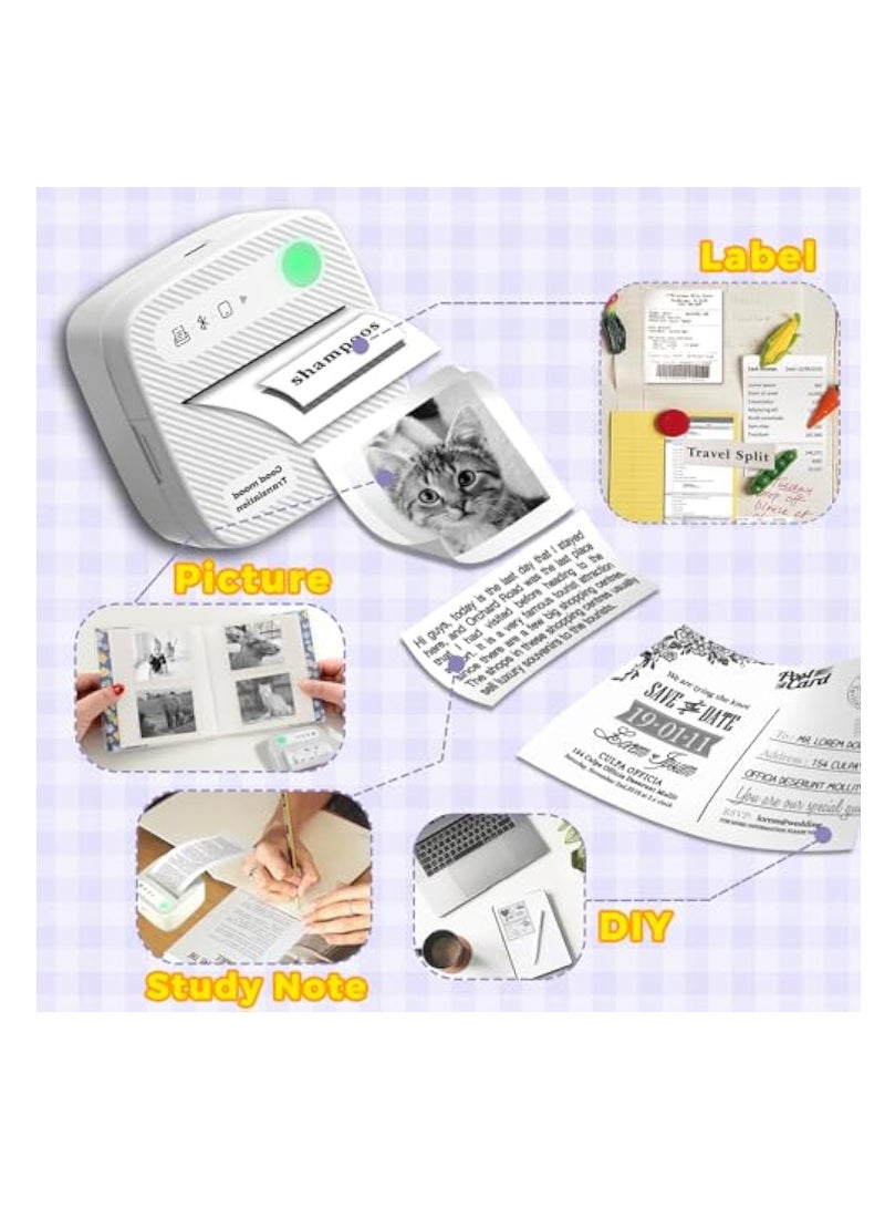 Mini Printer with 6 Rolls Sticker Paper, Portable Sticker Printer Efficiently and Quickly, Thermal-Wireless-Bluetooth-Mini Inkless-Printer, Pictures, DIY, Label, Free App with Multiple Templates