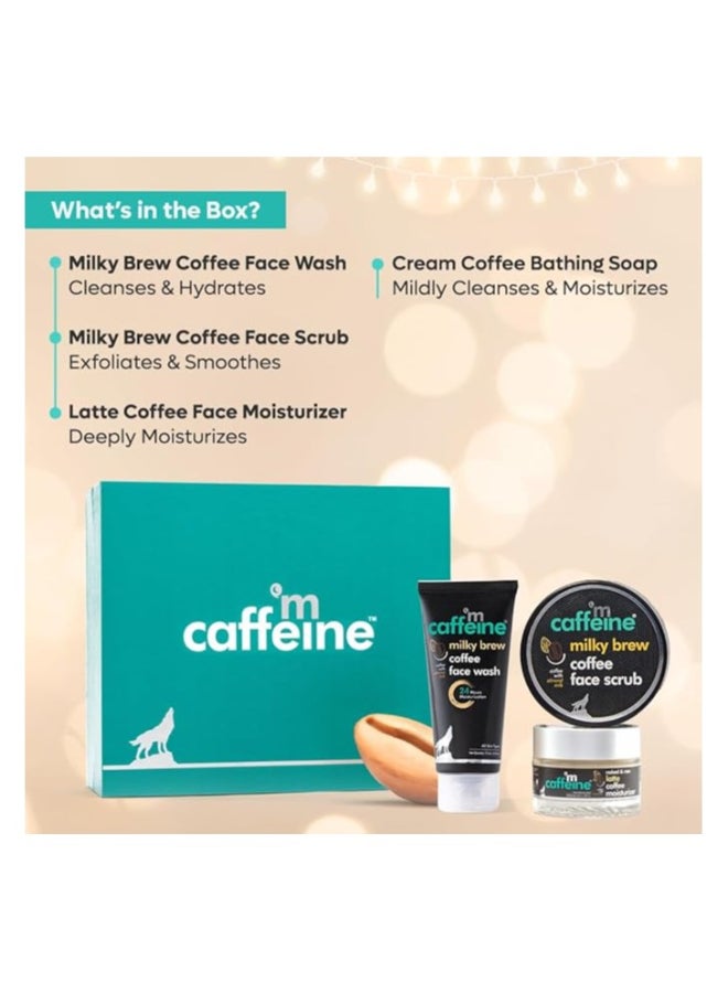 Milky Coffee Brew  Gift Set | With 4 Signature Products - Face Wash, Face Scrub, Face Moisturizer & Bath Soap | Special Unisex Festive Gift for Him & Her