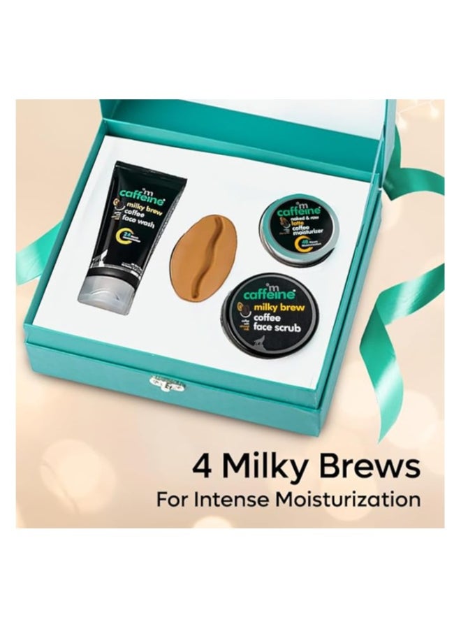 Milky Coffee Brew  Gift Set | With 4 Signature Products - Face Wash, Face Scrub, Face Moisturizer & Bath Soap | Special Unisex Festive Gift for Him & Her
