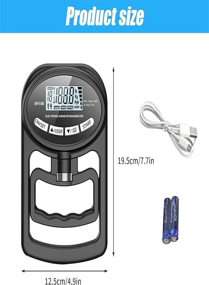 Digital Hand Strength Meter 264 lbs/120 kg Electronic Grip Strength Meter, LED Screen Hand Dynamometer