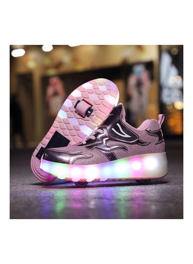 The New Trend Of Children's LED Light Up Rechargeable Luminous Double Wheel Heelys Skates, Breathable Youth Student Sports Shoes