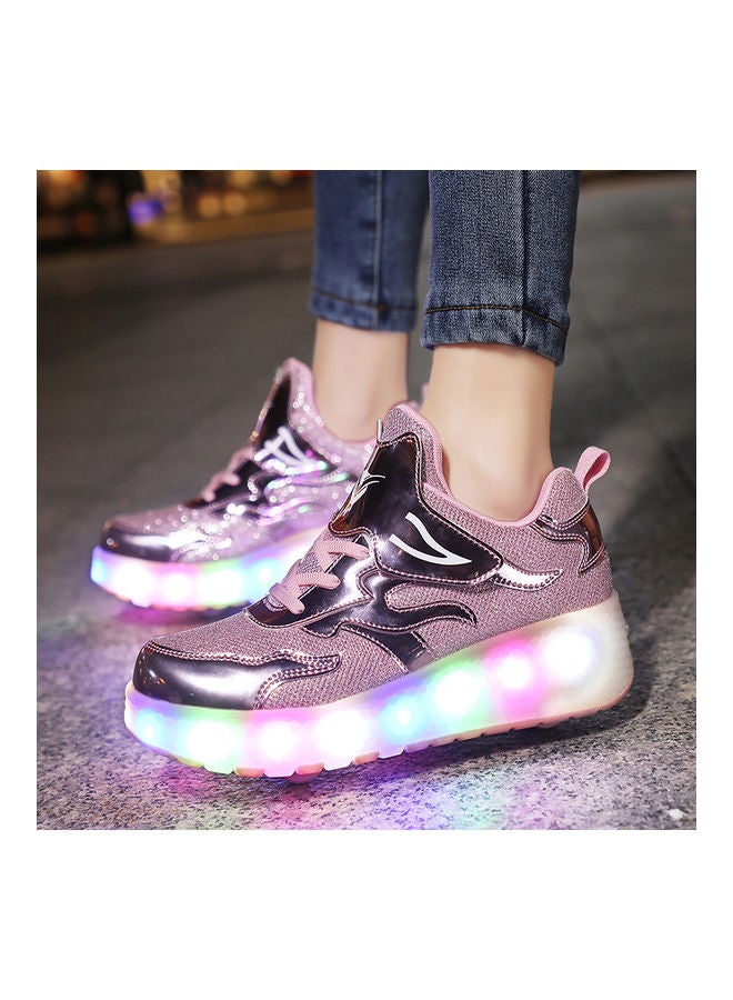 The New Trend Of Children's LED Light Up Rechargeable Luminous Double Wheel Heelys Skates, Breathable Youth Student Sports Shoes