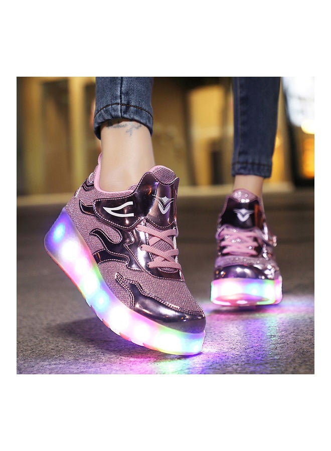 The New Trend Of Children's LED Light Up Rechargeable Luminous Double Wheel Heelys Skates, Breathable Youth Student Sports Shoes