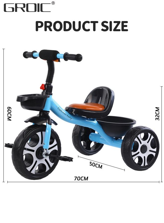 Kids Tricycles, Kids Trike Tricycles Toddler Bike with Basket, Baby Balance Bike with Adjustable Seat, Non-Slip Tires, Riding Toy for Training Motor Skills, Learning Balance