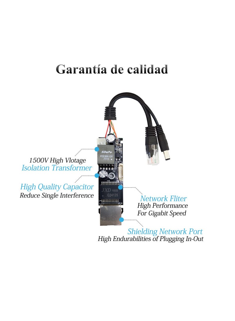 Gigabit PoE Splitter 12V 2A Output with IEEE 802.3af/at Standard Compliant 10,100,1000Mbps Power over Ethernet Splitter Adapter for Security Camera CCTV Surveillance 5.5x2.1mm DC Plug Cable (PS5712TG)