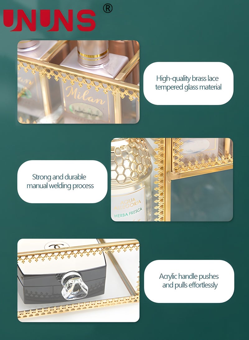 Golden Lace Makeup Organizer-Perfume Cosmetic Holder-Makeup Brush Holder-Jewelry Organizer Makeup Display Organizer,Multifunctional Cosmetic Storage For Bedroom,Dresser,Countertop